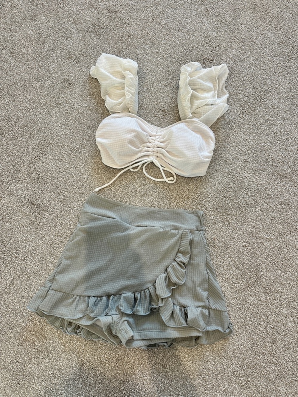 Ruffled Two-Piece Swim Set in Ivory & Sage